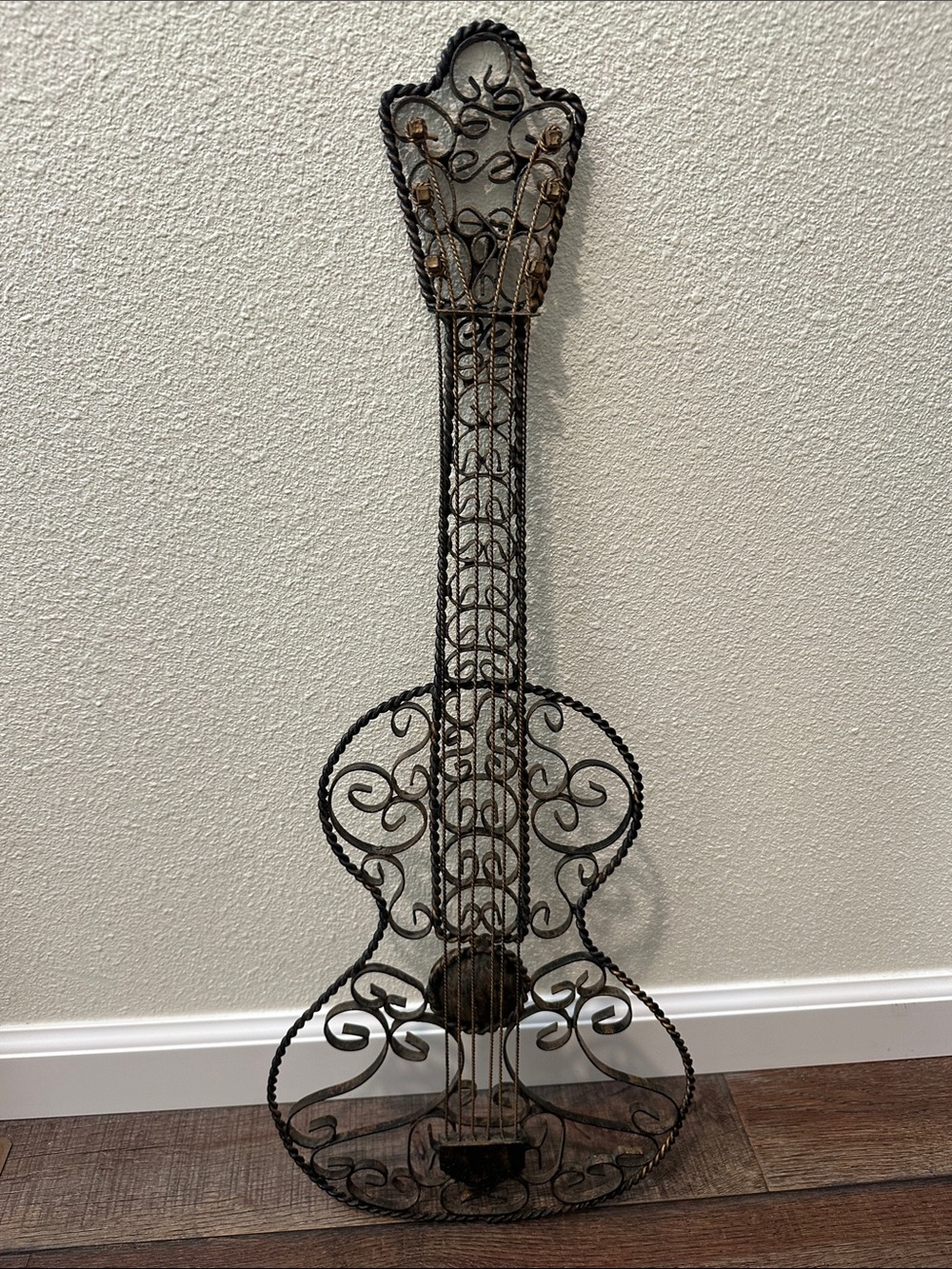 Ornate Metal Guitar Wall Sculpture in Black with distressed Bronze accents - Picture 8 of 8